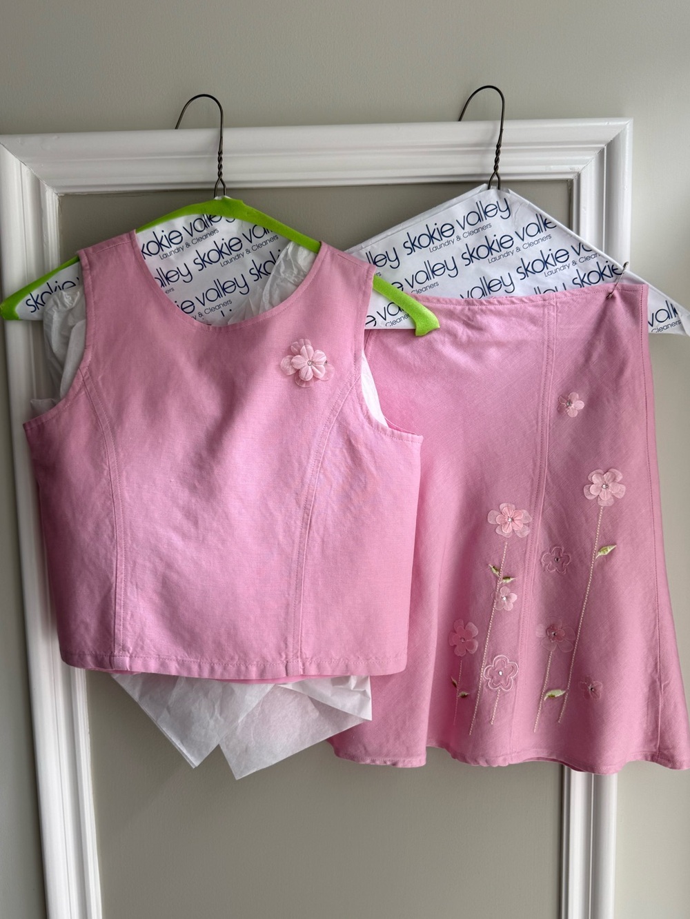 Global I.D. Pink Floral Embroidered Skirt Set